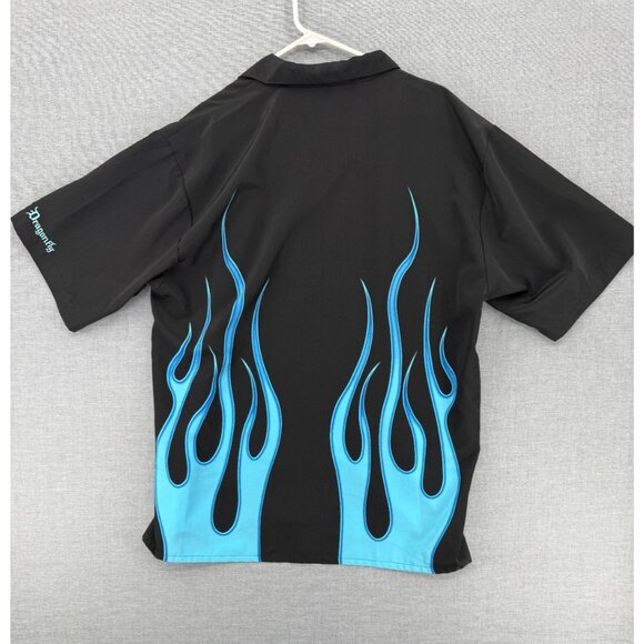 Vtg Dragonfly Blue Flames Button Shirt Mens 2XL Fire AOP Y2K Korea Made - Picture 2 of 6